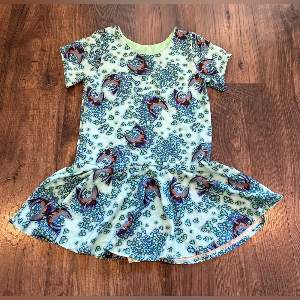 GUC Girl's Dragon Fly & Stitch Custom Boutique Color Dress, Blue Aqua with Seal